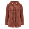 thumbnail image 3 of Lilgiuy Women Button Plush Tops Hooded Loose Cardigan Wool Coat Winter Jacket Pink，10（XL） Winter Dresses for 2022, 3 of 4