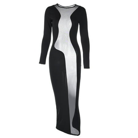 Yuhangmm Women s Solid Color See Through Nightclub Hotel Stage Sexy Long Dress Push up Lingerie for Women Padded