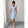 thumbnail image 3 of Elegant Jacquard Commuter Dress, Summer Floral Square Neck Knee-Length Dress for Women, 3 of 10