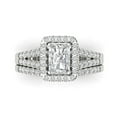 thumbnail image 2 of 1.57ct Brilliant Emerald Cut Zircon 18K White Gold Halo Solitaire with Accents Engagement Bridal Wedding Ring Band Set size 7.25, 2 of 7