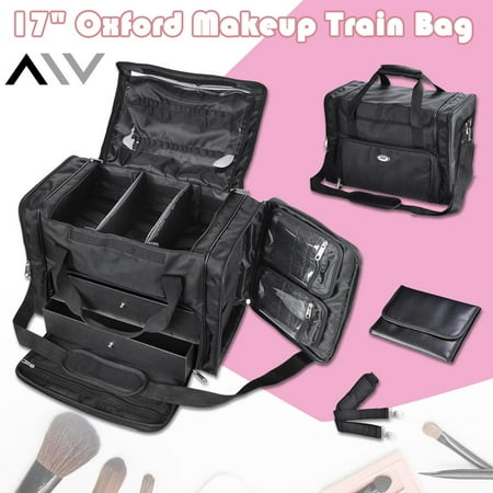 AW 1200D Oxford Pro Black Soft Makeup Train Bag Case Pockets  Artist Cosmetic Organizer Box with Strap Travel