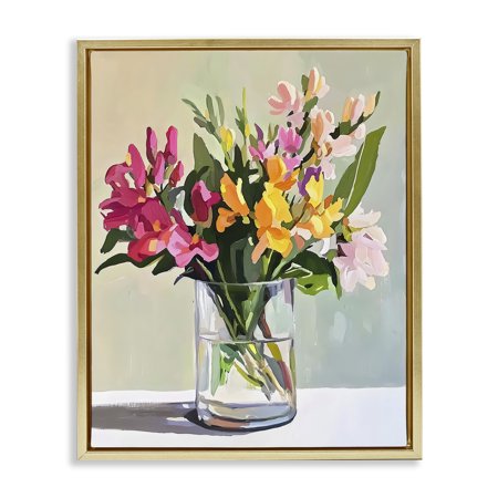 Stupell Industries Bold Blooms Glass Vase Gold Framed Floater Canvas Wall Art design by Riley B 31 x 25