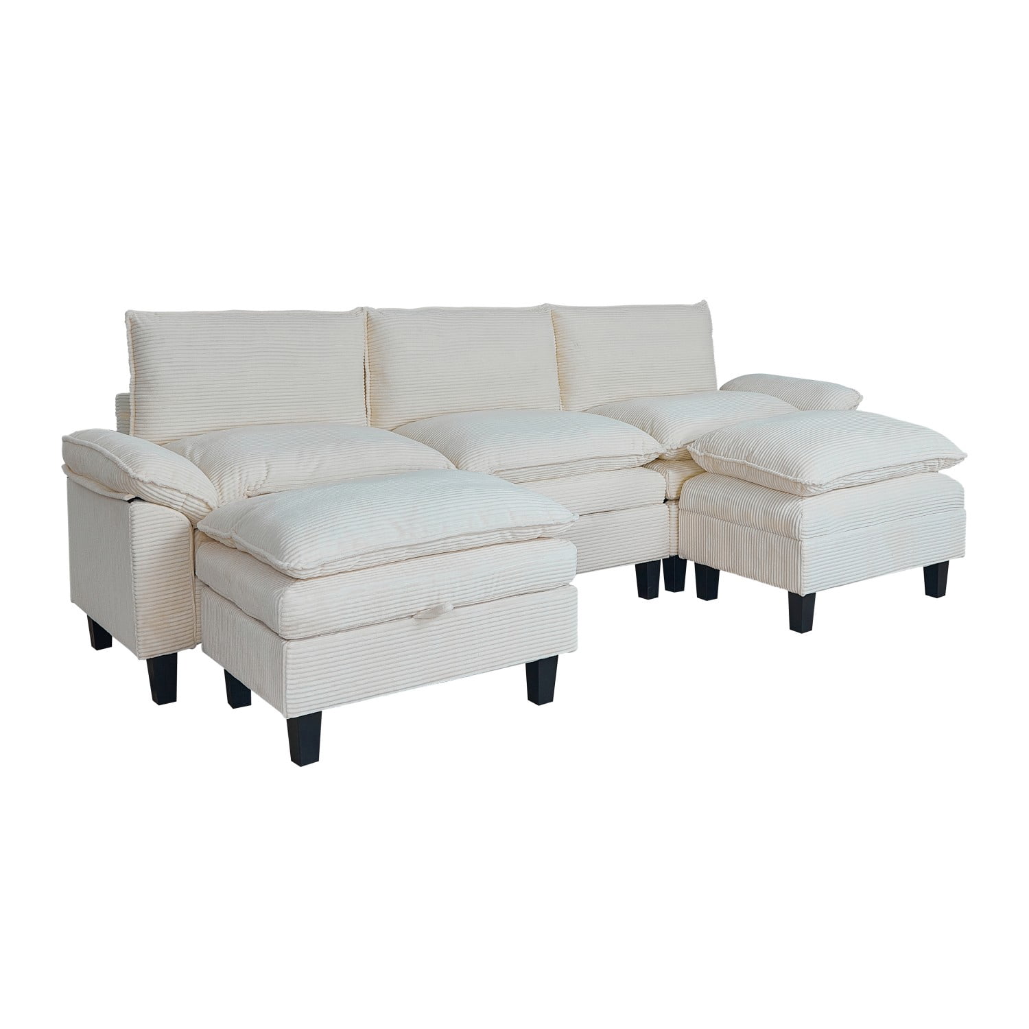 Gewnee Modular Sectional Sofa with Movable Storage Ottomans, U Shaped Cloud Couch for Living Room, 3-Seat