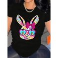 thumbnail image 1 of Women's Easter Bunny Graphic T-Shirt - 100% Cotton, Comfortable Round Neck, Short Sleeve Top with Vibrant Floral Rabbit Design, Ideal for Spring & Summer Casual Wear Tee For Adult, Men, Women, Teen,, 1 of 6