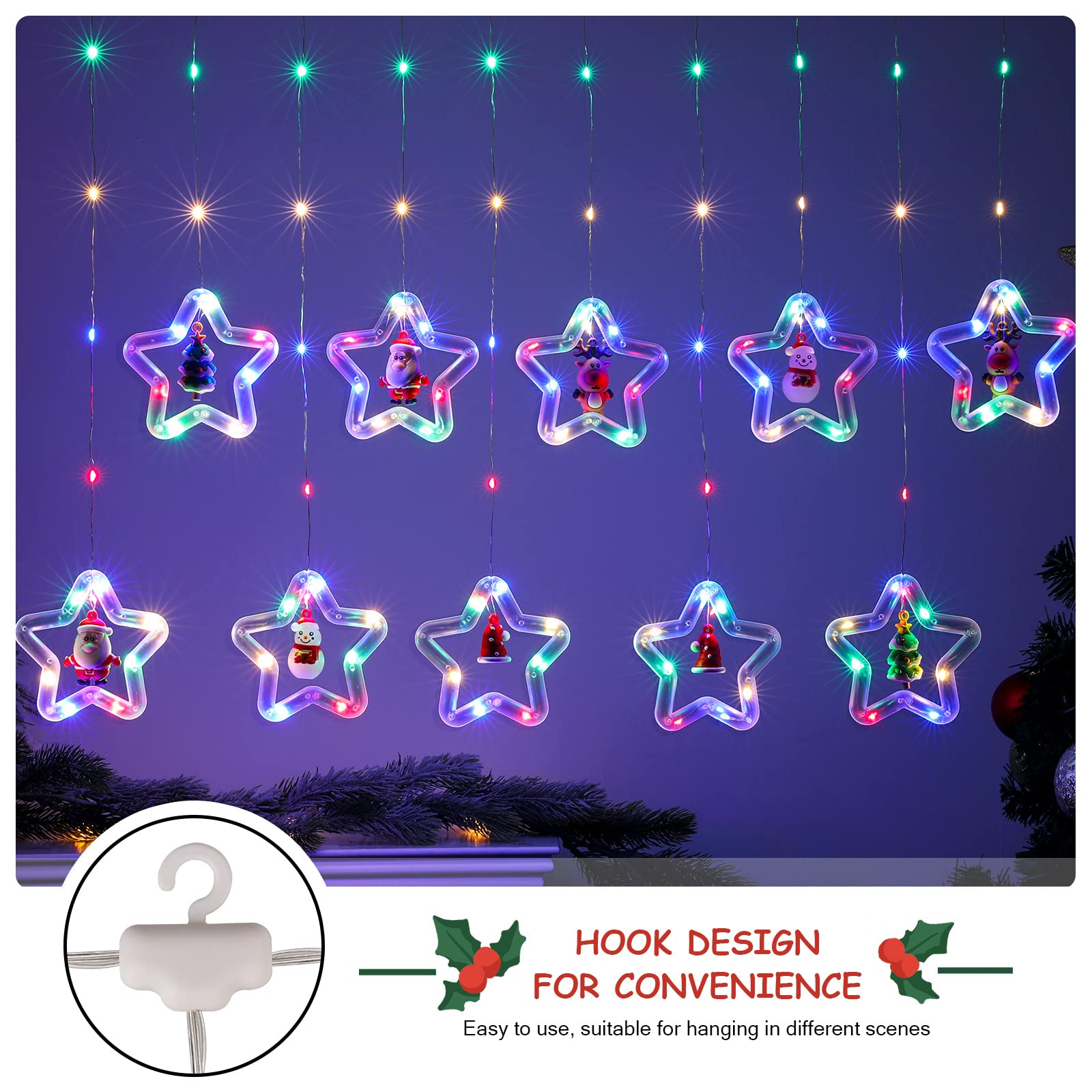 Willed Christmas Curtain Lights with Star Rings and Ornaments photo 6
