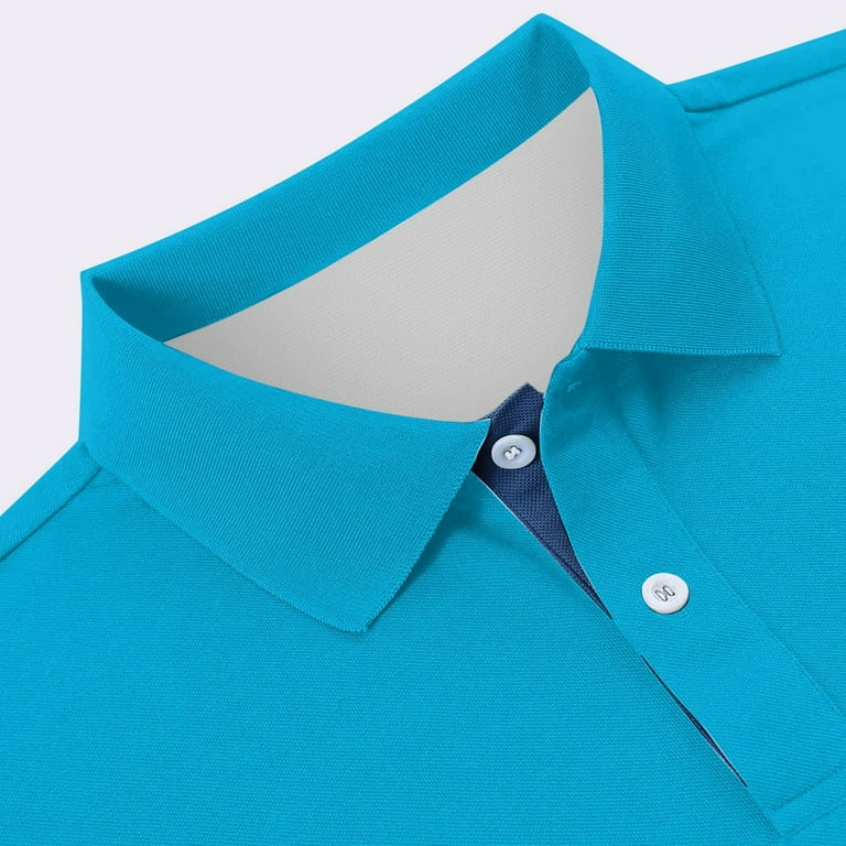Men's Polo Shirts Business Breathable Slim Fit Short Sleeve Tops Button Up  Collared Performance Golf Casual Mens Dress Shirts Sky Blue XXXXL