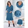 thumbnail image 3 of Asoul Maternity Warpped V Neck Pleated Dress Knit Midi Pregancy Dresses Ribbed Knit Nursing Clothes with Belt, 3 of 8