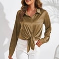 thumbnail image 4 of Bxsruta Blouse for Women, Women's Fashion T-shirt Long Sleeve Blouse Round Neck Casual Tops Coat Top, Khaki 2XL, 4 of 9
