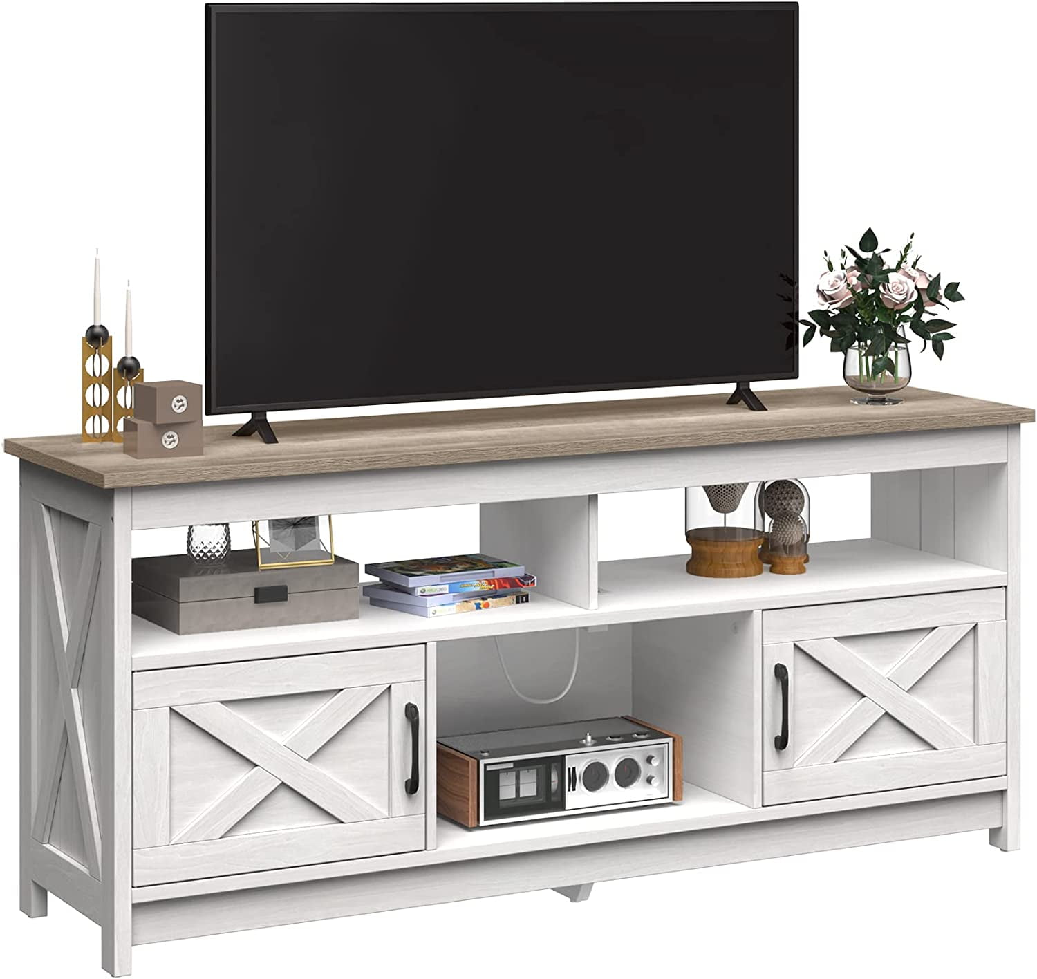DEXTRUS Farmhouse TV Stand up to 65 inch with Power Outlet, Media
