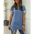 thumbnail image 5 of TEMOFON Women's Short Sleeve Shirts Summer Round Neck Tops Loose Fit Casual Striped Tee Cute T-Shirt Blue Tees 2025, 5 of 6