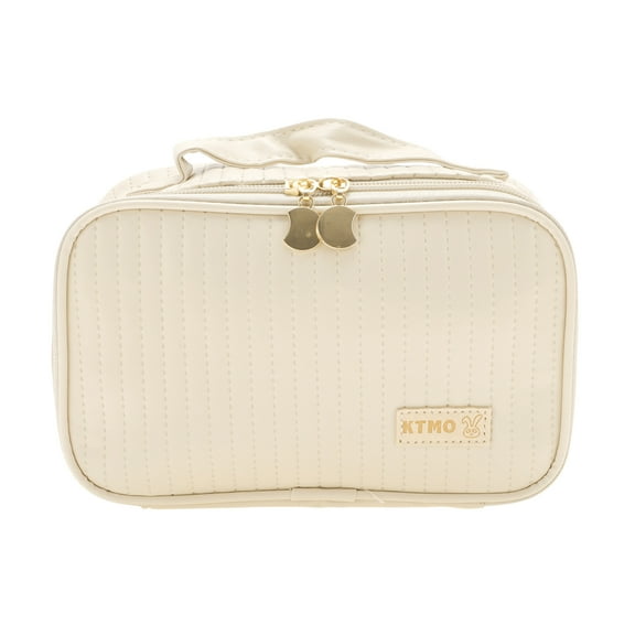 Unique Bargains 1 Pc Rectangle Handheld Makeup Bag Beige PU