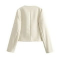 thumbnail image 3 of XPMWRP Women's Tweed Cropped Button Jacket Elegant Long Sleeve Solid Color Business Coat Casual Outfit Fall Winter Loose Clothes with Pocket White S, 3 of 3