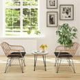 thumbnail image 3 of Patiojoy 3PCS Patio Rattan Furniture Set with Round Tempered Glass Top Table & 2 Rattan Armchairs Black Cushions, 3 of 10