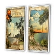 thumbnail image 3 of Designart "Vintage Florida Collage Palm Trees and Beach Scenes I" Florida Framed Wall Art Set Of 2 - Modern Green Frame Gallery Set For Office Decor, 3 of 6