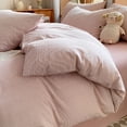 thumbnail image 3 of 3 Pieces Striped Pinstripe Duvet Cover Set Breathable Durable 100% Washed Cotton Pink Comforter Cover for All Seasons Chic Linen Like Textured King Bedding Set, 3 of 5