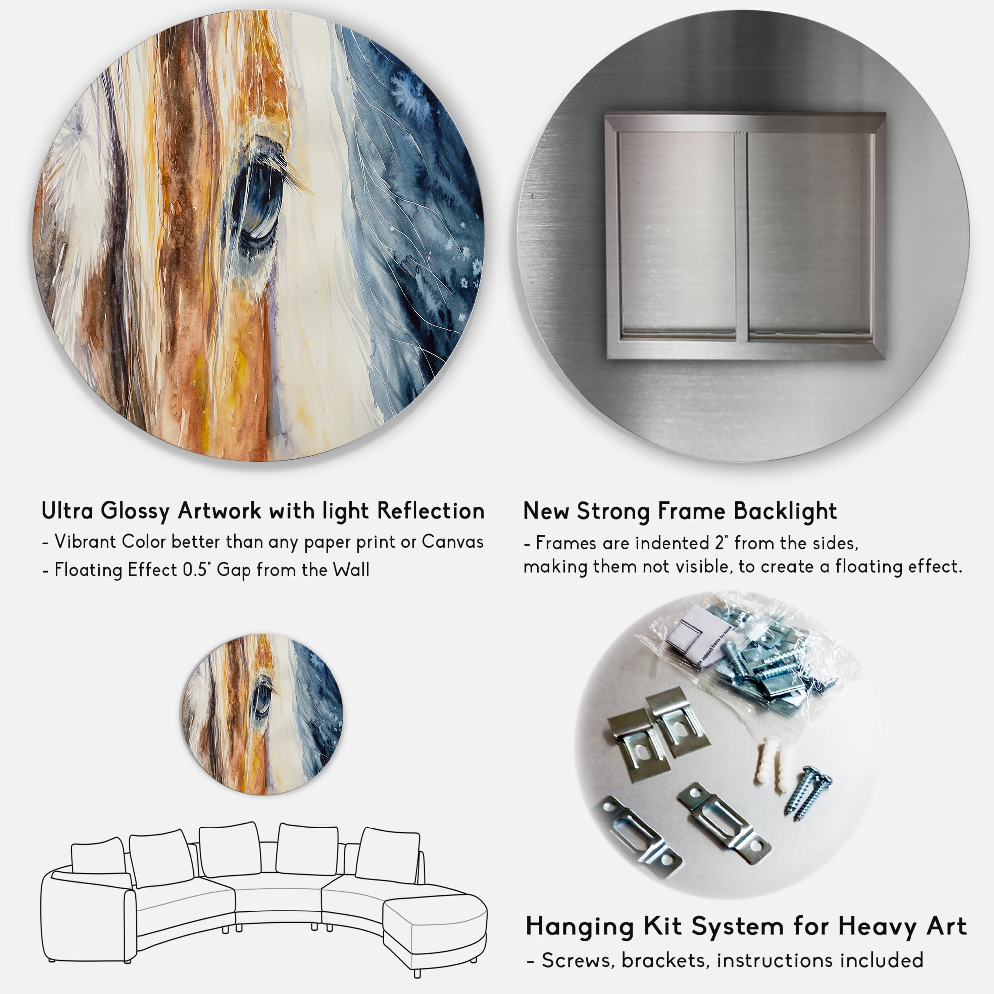 Designart 'Abstract Close-Up of A Beautiful Horses Eye I' Farmhouse Circle Metal Wall Art 23x23 - Disc of 23