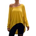 thumbnail image 1 of T-shirt Ample à Manches Longues pour Femmes, Col Rond, Ourlet Asymétrique, Couleur Unie, 1 of 5
