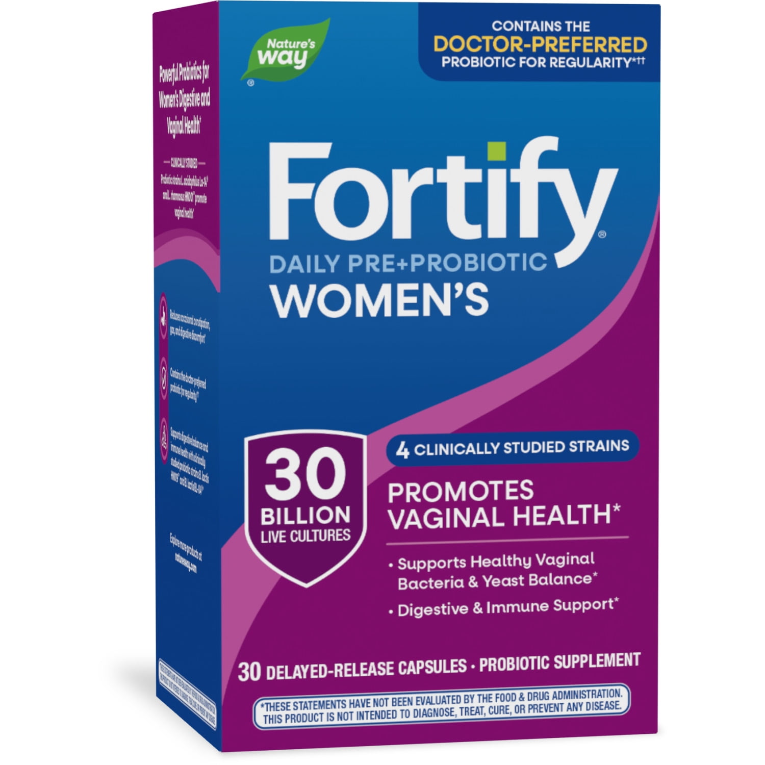Nature's Way Fortify Daily Pre+Probiotic for Women Capsules, 30 Billion Live Cultures, 30 Count