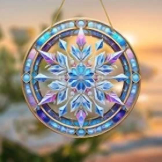 QUEST- Gorgeous Snowflake Sun Catcher 8"X8" - Acrylic Stained Acrylic Window Hanging