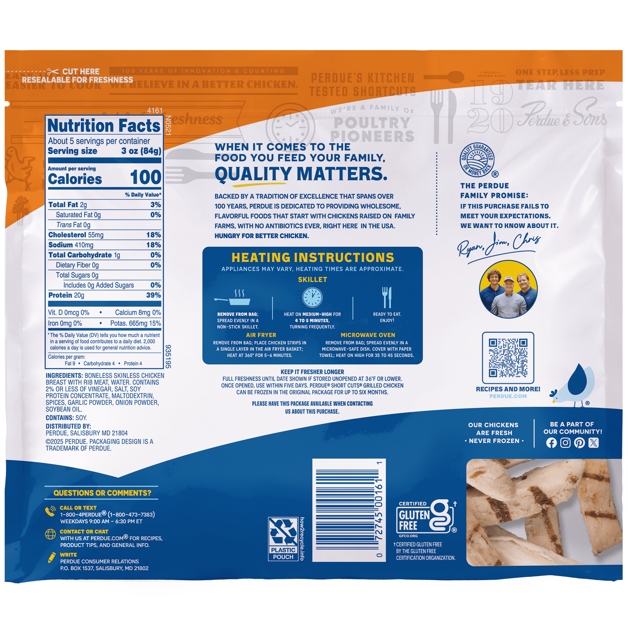Perdue Shortcuts  Ready to Eat, No Antibiotics Ever, Refrigerated, Roasted Chicken Breast Strips, 16 oz.