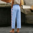thumbnail image 4 of ZToonmas Solid Floral Embroidery Linen Barrel Pants for Women Drawstring Elastic Waist Loose Ankle Casual Cropped Pants with Side Pockets, 4 of 6