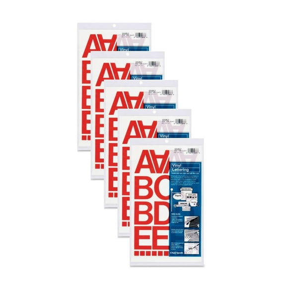 Chartpak 2-inch Red Stick-on Vinyl Letters & Numbers (01052), 5 PACKS