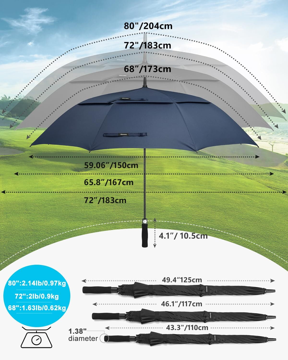 Gonex 72 Inch Automatic Open Golf Umbrella, Extra Large Vented Stick Umbrellas with Windproof Double Canopy