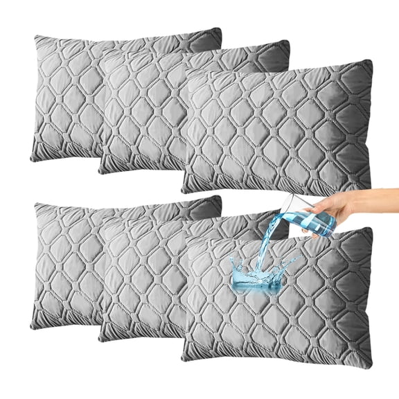 Amorosa 6 Piezas Fundas de Almohadas Impermeable de Triple Capa Funda de Almohada Sofá Transpirable Protector de AlmohadaI Lavable Máquina para Hogar Hotel Gris Estándar-50*80cm
