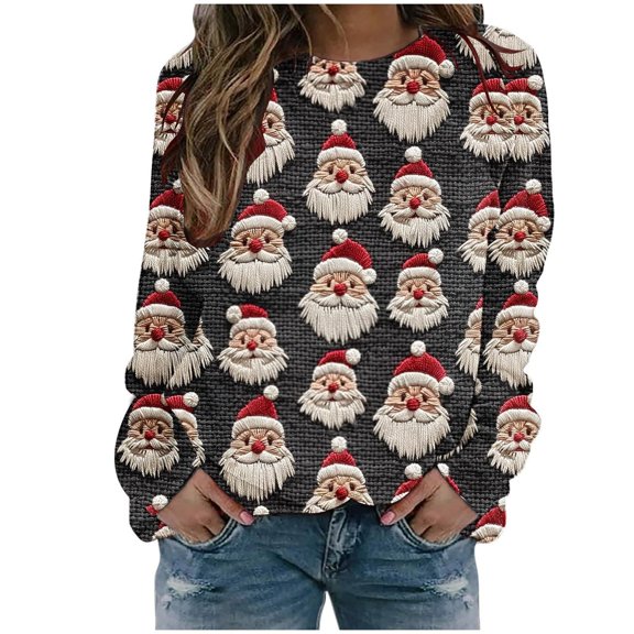 Sgkm Fashion Womens Tops Christmas Graphic O Neck Oversized Sweatshirt Vibrant Tops for Women Trendy M Dark Gray