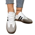 thumbnail image 5 of QWKLEAJ Women’s Casual Shoes Retro Tennis Sneakers, Two Tone Suede Leather Triple Stripe Lace Up Gum Sole Trainers for Daily Walking Street Fashion Footwear White 6, 5 of 6