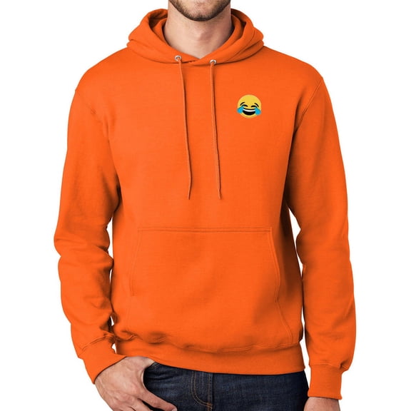Mens Laughing in Tears Emoji Patch High Visibility Hoodie Sweatshirt, 2XL Safety Orange
