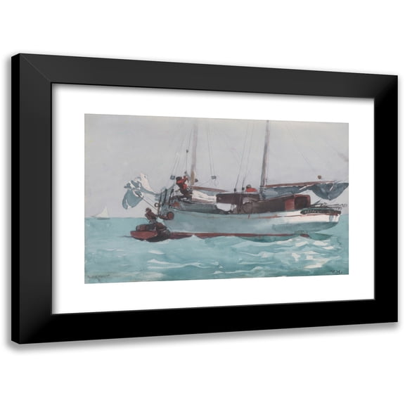 Winslow Homer 14x11 Black Modern Framed Museum Art Print Titled - Taking on Wet Provisions (Schooner Marked Newport, K. W.) (1903)