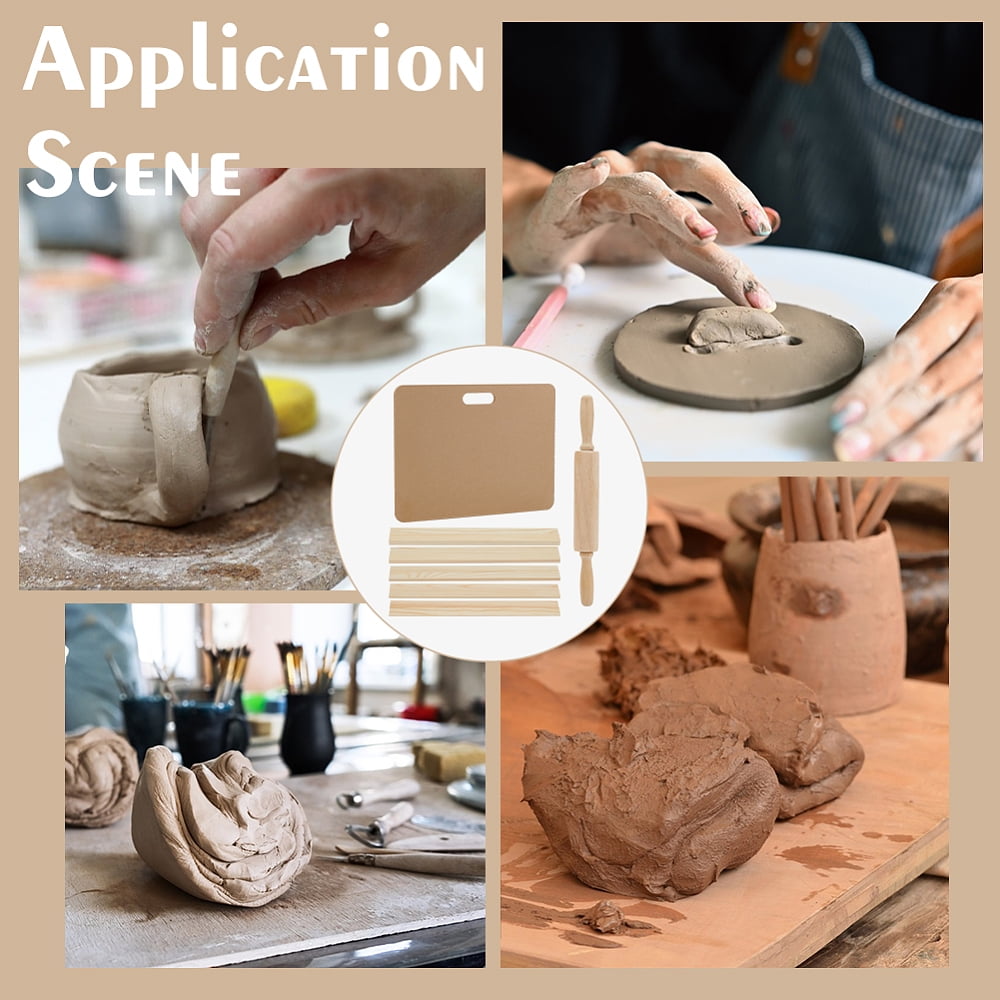 1 Set Ceramic Making Tools Pottery Clay Tools Pottery Clay Sculpting Modeling Tool Sets Rectangle MDF Wood Boards Wooden Rolling Pin and Mud Roller