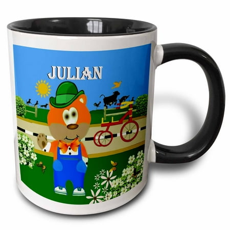 Decorative Mug 3dRose Decorative Bear Wearing Overalls with the name Julian - Two Tone Black Mug, 11-ounce ()