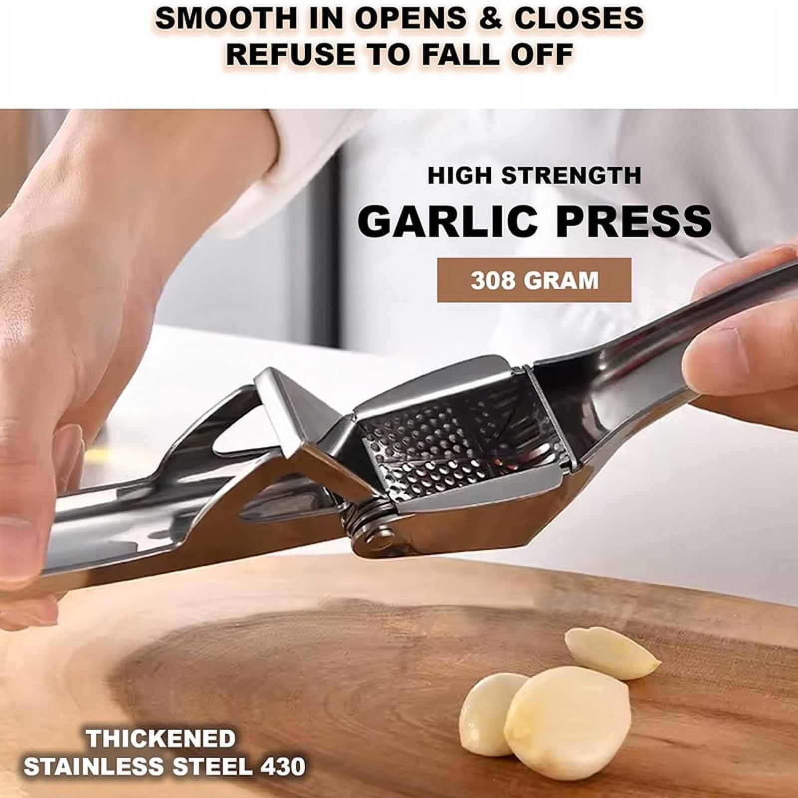 Totoro HeroStainless Steel Garlic Press Ginger Juicer Heavy-Duty Manual Mincer Garlic Crusher for Soups Salads Dips Easy-Clean Kitchen Tool