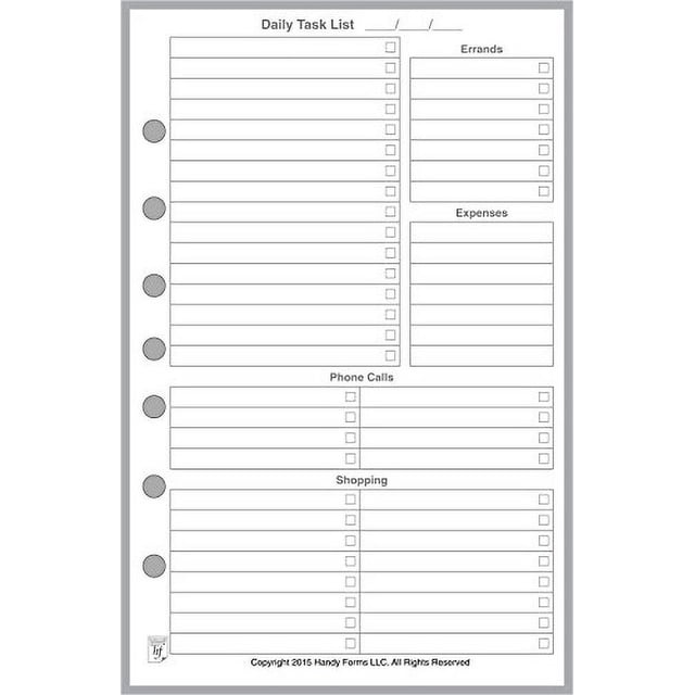 Inserto de Planificador Diario Handy Forms Tamaño Clásico Perforado 7 Anillas 5.5' x 8.5'