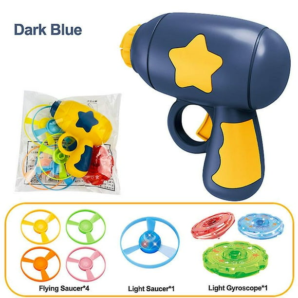 Pistola lanzadora de platillo para niños, pistola giratoria para exteriores, juguetes de disco volador, giroscopio luminoso de eyección de libélula de bambú para chico Sincero Electrónica