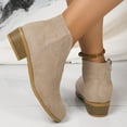 thumbnail image 7 of Viluyesy Booties for Womens, Round Toe Side Zipper Chunky Heels Fashion Suede Leather Ankle Boots Beige, 7 of 7