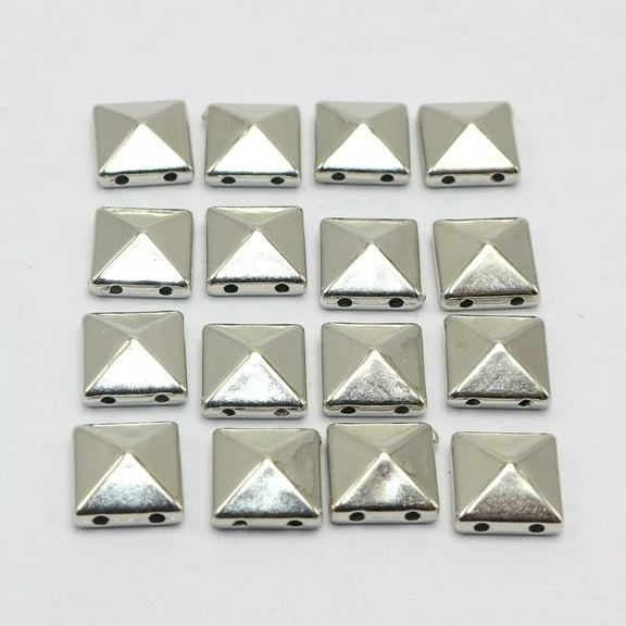 U8MO 100 Silver Tone Acrylic Rock Punk Square Pyramid Rivet Studs Beads 10X10mm