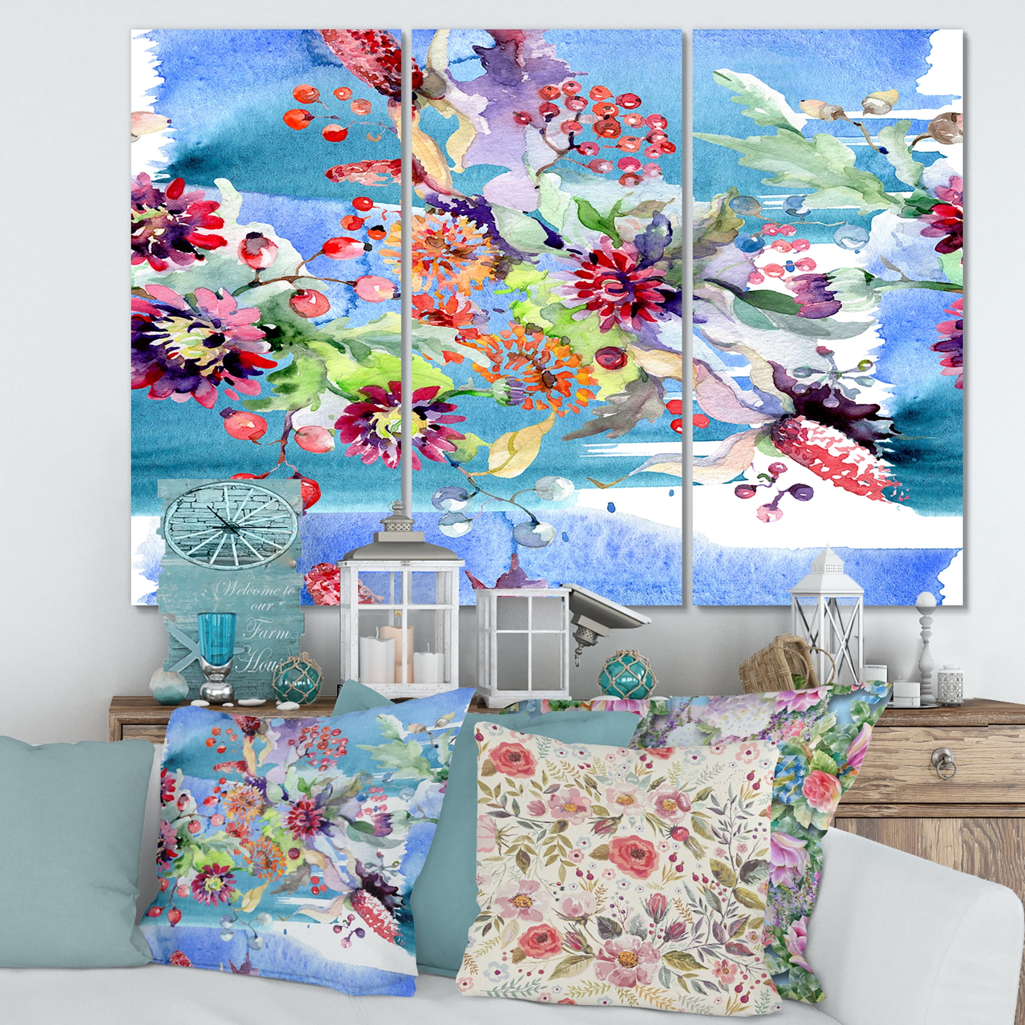 Designart ' Wildflowers and Vibrant Wild Spring Leaves XIII ' Modern Canvas Wall Art Print