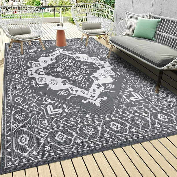 Findosom 5'x7' Boho Outdoor Rug, Large Plastic Straw Rug, Waterproof
