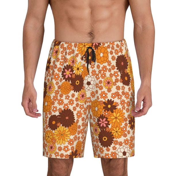 Fotbe Hippie Ditsy Floral Pantalones Cortos de Pijama para Hombre, Ropa de Dormir, Pantalones de Pijama Cortos para Hombre-Medium