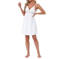 thumbnail image 2 of INSPIRE CHIC Women's Satin Lace Trim Nightgown V-Neck Bow Detail Midi Sleep Dress with Adjustable Straps M White, 2 of 6