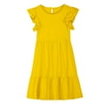 thumbnail image 5 of Summer Dress for Girls Daily Baby Girls Flowy Midi Dresses Ruffle Sleeve A-Line Solid Color Casual Crew Neck Sleeveless Beach Sundress New Yellow 13T, 5 of 9