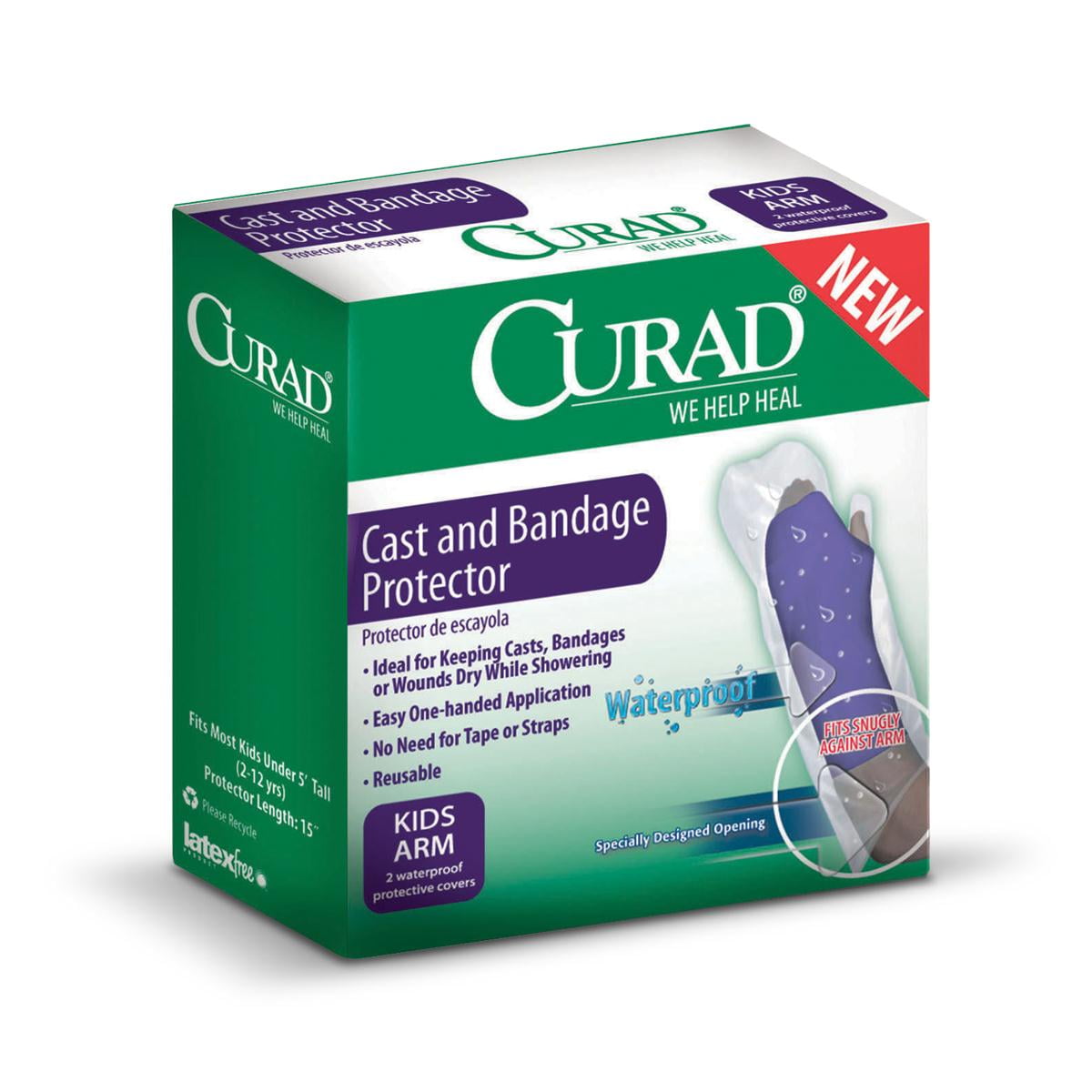 Curad Cast & Bandage Protector, Kids Cast Arm Protector For Shower or Bath, Waterproof, Clear, 2 Count
