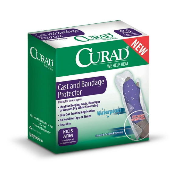 Curad Cast & Bandage Protector, Kids Cast Arm Protector For Shower or Bath, Waterproof, Clear, 2 Count