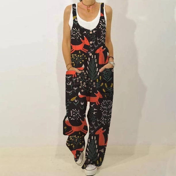 ICHUANYI Clearance Women Summer European And American Sling Solid Pocket Casual Jumpsuit(Black, S) ICHUANYI WER2023081011591