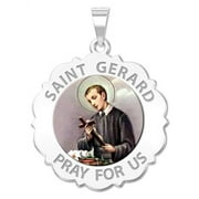 Saint Gerard Scalloped Round Religious Medal Color - 2/3 inch Size of Dime, Sterling Silver