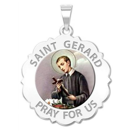 Saint Gerard Scalloped Round Religious Medal Color - 2/3 inch Size of Dime, Sterling Silver