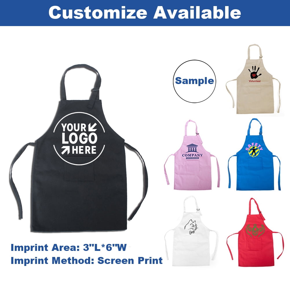 Opromo Cotton Canvas Kids Aprons with Pocket, Medium Bib, 3-5 Years Old-Green-2 Pcs